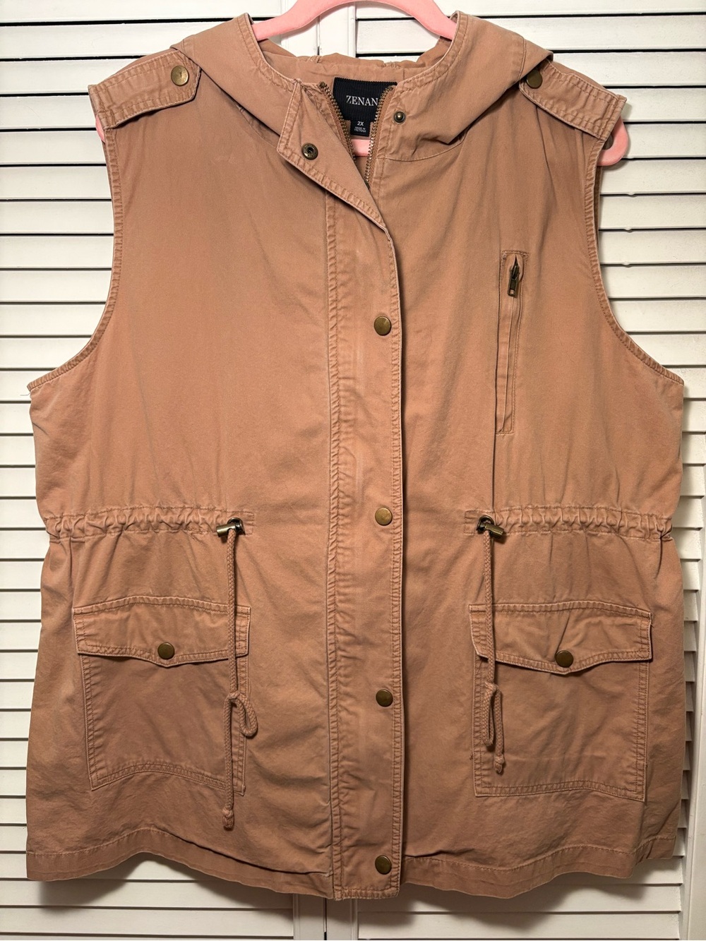 Zenana Outfitters Tan Hooded Utility Vest